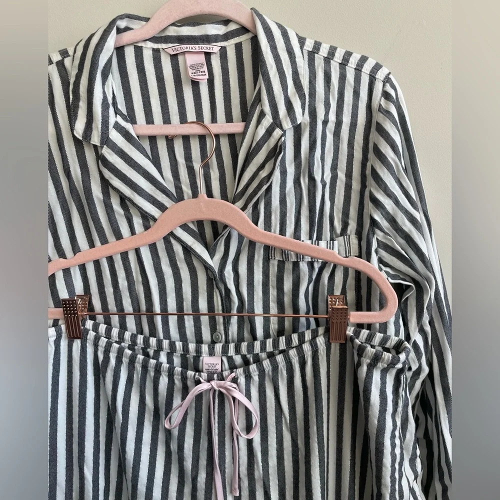 Victoria's Secret Gray White Silver Metallic Striped Pajama Set - Picture 11 of 16